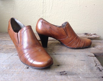 Women's leather moccasin shoes Luca FERRI Sz 7US 37 EU vintage 1990