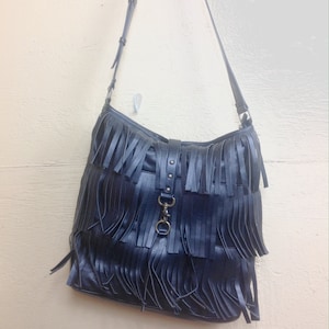 Sac messager à bandoulière ajustable BILLABONG® en faux cuir/PU noir à franges/vintage 1990/grand format, cartable, portable, style rocker