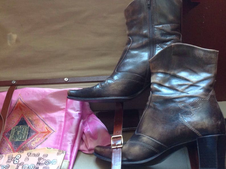Women/'s Leather Santiags BootsSz 37CowGirlWestern BootsHandmade in ItalyAnckle SantiagsTendance 2019Streetwear