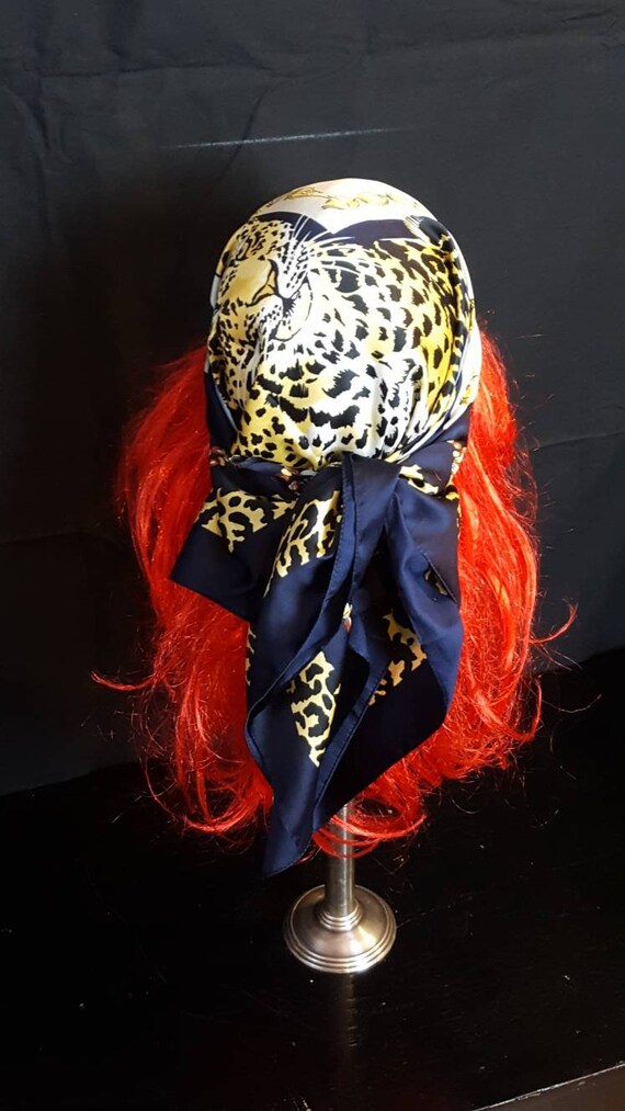 Large square polyester scarf with classic vintage… - image 6