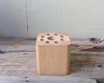 Minimalist format cube pencil holder in vintage oak