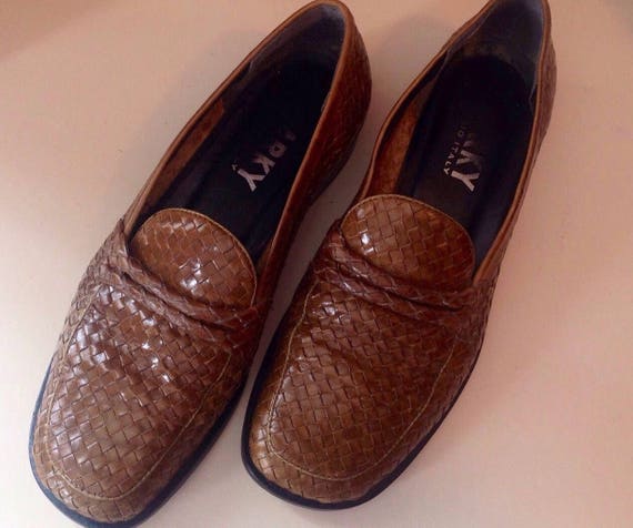 Loafers schoenen voor dames vintage 1990 echt gevlochten leer bruin NARKY STUDIO ITALIE Etsy Nederland