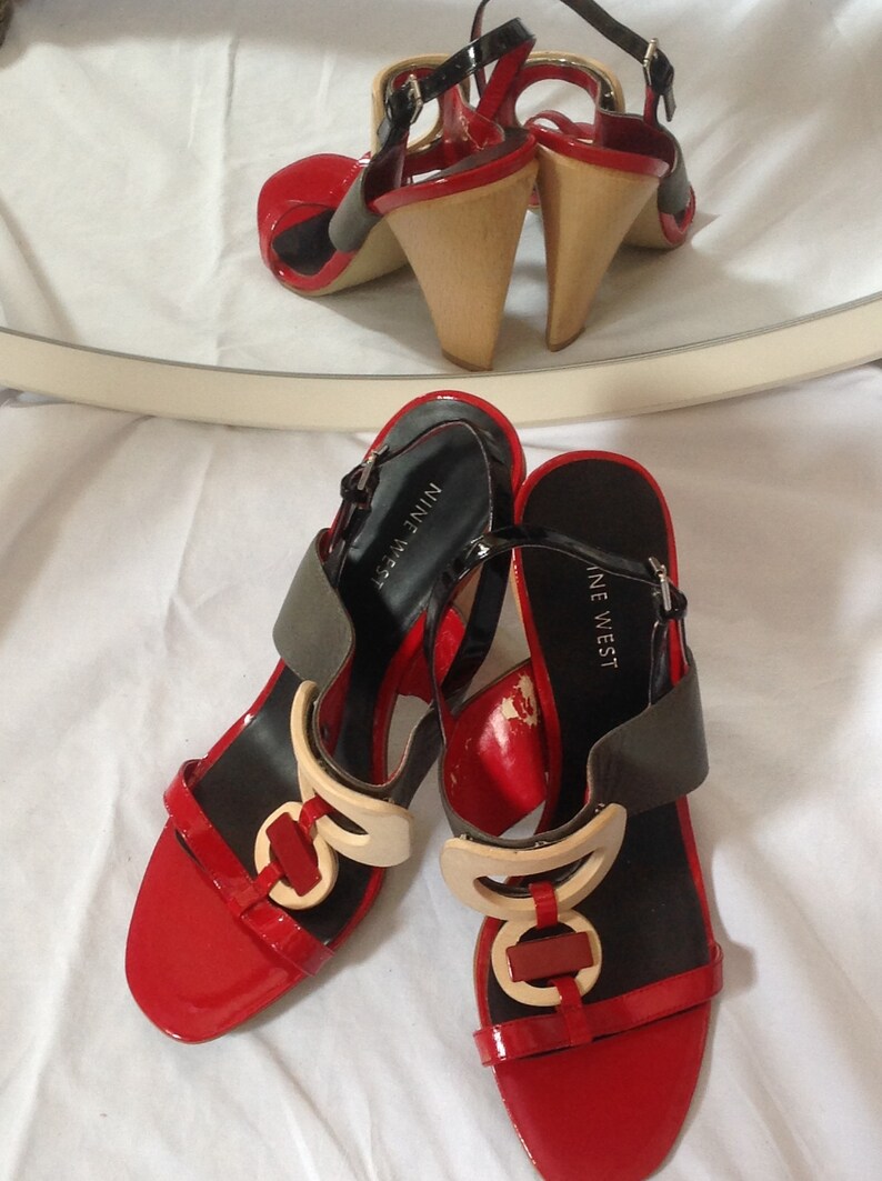 nine west red patent leather pumps