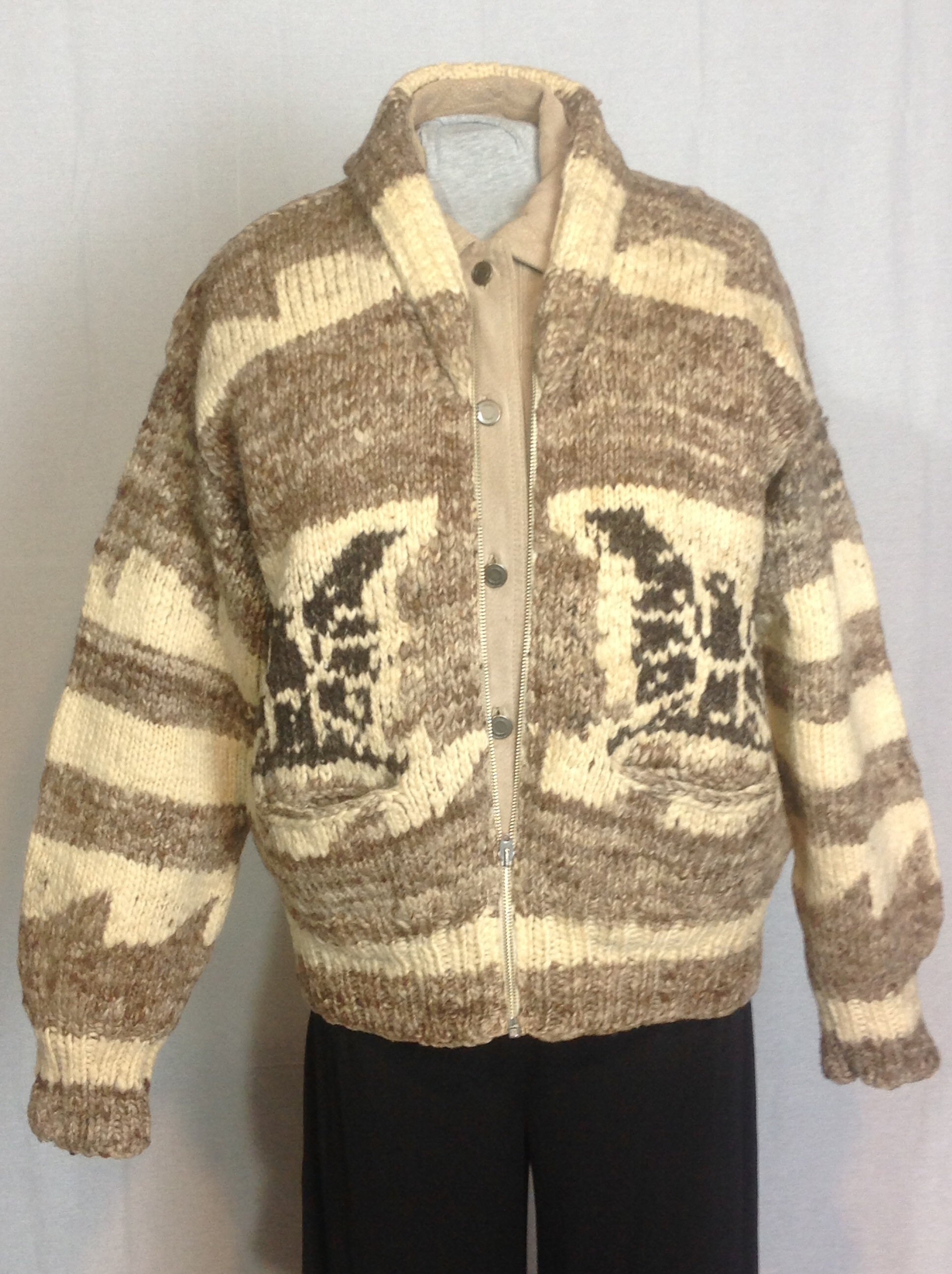 Authentic Cowichan Thunderbird Cardigan, by Goldstream Indian