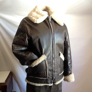 Vintage 1940s/Men&#39;s Jerry Wright Genuine Leather Bomber Jacket/Faux Fur Interior/Brown/Sz 44
