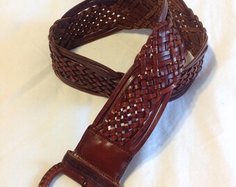 Vintage 1980-90s wide braided leather belt, one size