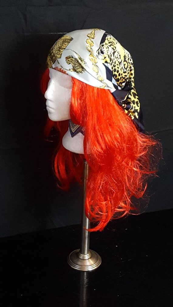 Large square polyester scarf with classic vintage… - image 4