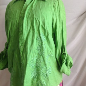 Vintage Carole Little geborduurd linnen blouse, jaren 90, maat 1 x
