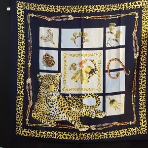Large square polyester scarf with classic vintage 1980s panther pattern