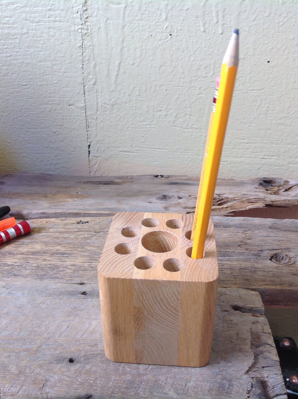 Cube Pencil Holder Minimalist Format in Vintage Oak Etsy UK