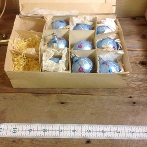 Set of 9 Vintage Mid-Century Polish Blown Glass Christmas Ball Ornaments