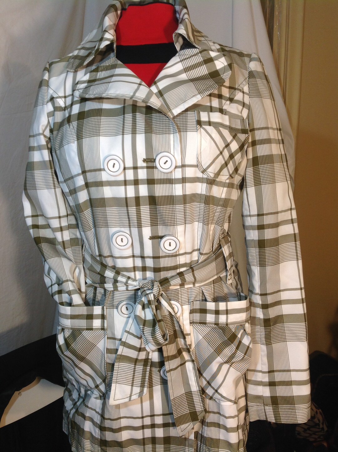 Trench Coat Imperméable Vintage Années 80 Young Club Paris - Taille L - Blanc - Occasion état 9/10