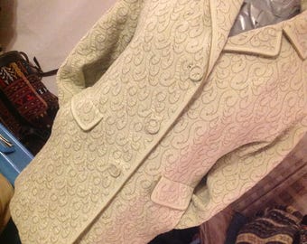 Vintage 1960/coat woman/length 3/4/quilted/Pure wool/TRICOSNOB/jacket long/light jacket / Blazer long/Chartreuse Green
