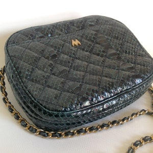 Bolso vintage MaryAnn Rosenfeld de piel de reptil auténtica, años 80, con cadena y correa de cuero para el hombro.