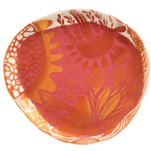 Unique Handmade Sgraffito Ceramic Plate – Unique Red & White Floral Serving Dish