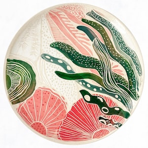 Unique Underwater Plate 28 cm / Artistic Stoneware Pottery / Unique Handmade Tableware