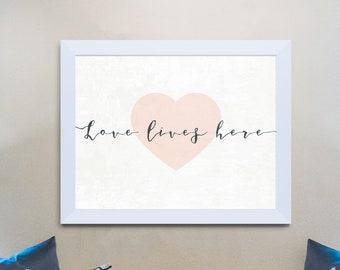 Love Lives Here, Red, 8 sizes included, love lives here sign, love lives here poster, modern decor