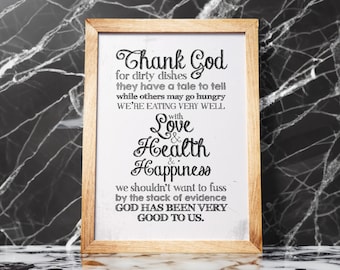 Thank God for Dirty Dishes Sign, Dirty Dishes Kitchen Art Print, Kitchen Decorations, Thank God Type Poster, Dirty Dishes Quote Printable