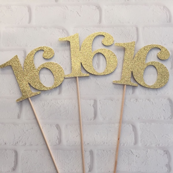 16th Birthday Decorations, 16 Centerpiece Picks, 16th Birthday 16 Table Decorations, Sweet Sixteen, Sixteen Centerpiece Sticks (3 Count)