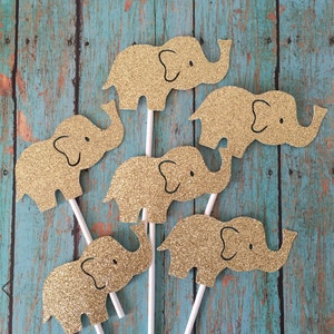 Elephant Theme Cupcake Topper, Elephant Cupcakes, Baby Shower Cupcake Toppers, Baby Elephant Cupcakes, Gold Cupcake Toppers