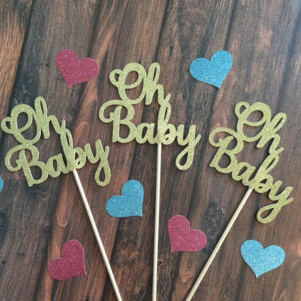 Baby Shower Decorations, Oh Baby Centerpiece Sticks, Oh Baby Floral Decor, Baby Centerpieces, Gold Baby Shower Decorations, Oh Baby (Qty. 3)