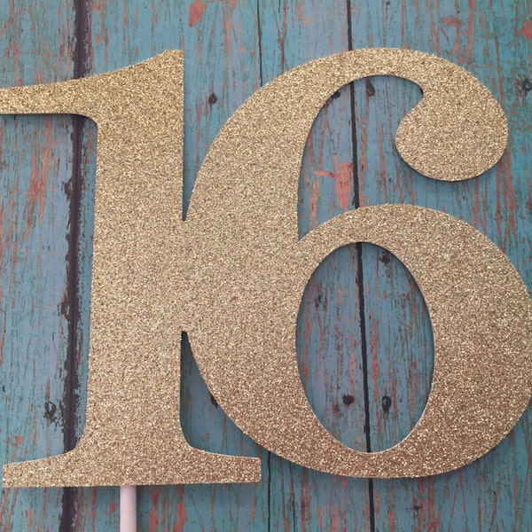 16th Birthday Cake Topper. Sweet Sixteen Cake Topper. Sweet 16 Cake Topper. Glitter Number 16 Cake Topper.