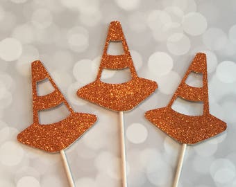 Construction Party Decorations, Orange cone centerpieces, Dump Truck party, Boy Birthday Party (Set of 3 sticks)