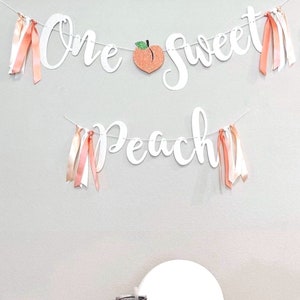 One Sweet Peach First Birthday Party Banner. Sweet As A Peach. Peach and White Theme Decor. Smash Cake Photo Prop Backdrop.