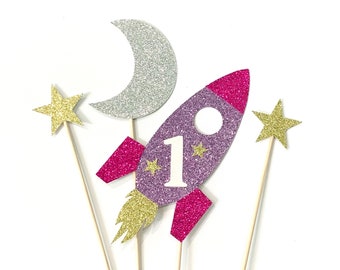 First Trip Around the Sun Galaxy Rocket Ship cake topper, Spaceship, Outer Space Party, Two the Moon Theme, Girl Party Ideas