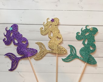 Mermaid Centerpiece sticks, Mermaid Baby Shower Table Decorations, Baby Shower Centerpiece, Baby Centerpieces, Pregnant Mermaid (Set of 3)