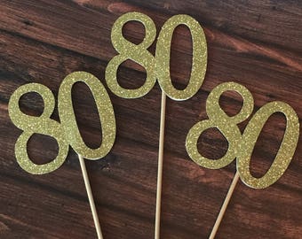 80th Birthday Decorations. 80 Centerpiece Sticks. Number 80 Table Decorations. (3 Count)