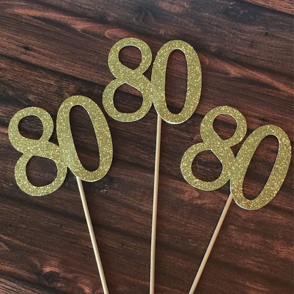 80th Birthday Decorations. 80 Centerpiece Sticks. Number 80 Table Decorations. (3 Count)