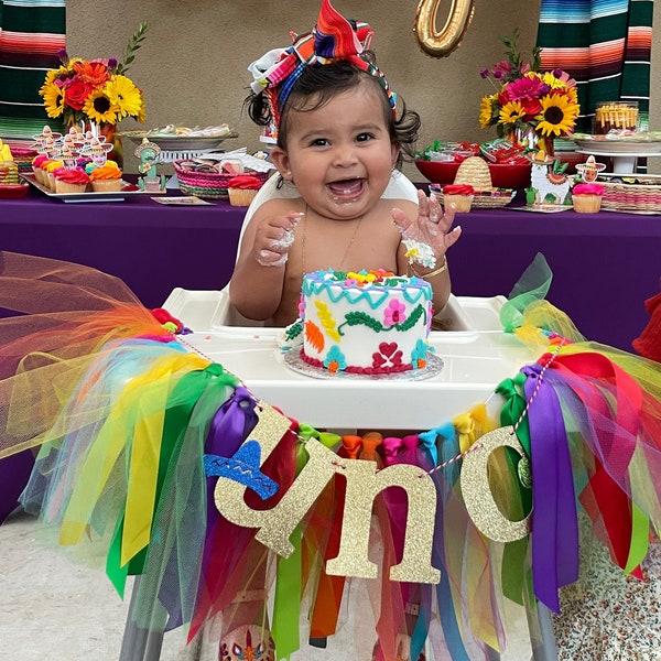 First Fiesta Uno High Chair Banner, Holy Guacamole Birthday Banner, Cactus Smash Cake, Photo Backdrop, One Banner, Rainbow 1st Birthday