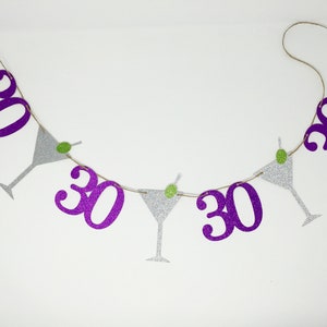 30th Birthday banner, Cheers to 30, Age Birthday banner, Martini glass banner, Thirty Birthday, 21st, 35th, 40th, 50th, 60th