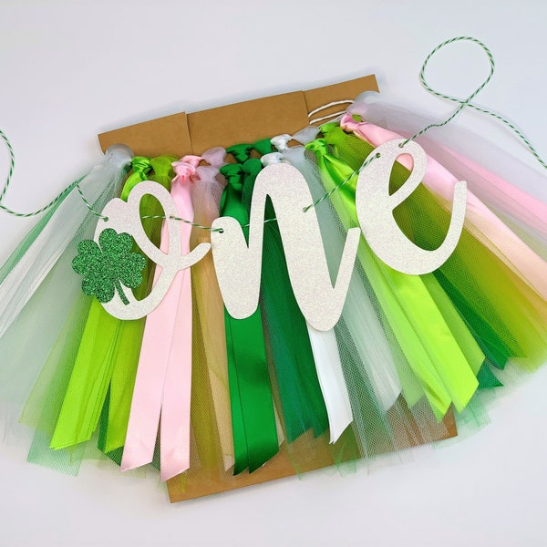 Lucky One St Patrick's Day First Birthday High Chair Banner. Green, White, Lime, Pink, Cake Smash 1st Birthday Photo Backdrop. PK