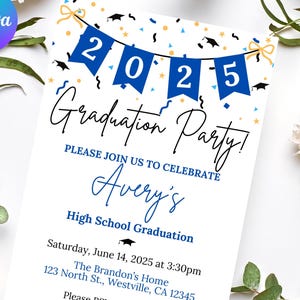 Invitación de graduación 2025, Anuncio de graduación 2025, Invitación a fiesta de graduación, Decoración de graduación, Invitación a fiesta de graduación de último año, Plantilla