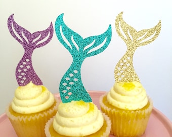 Mermaid Cupcake Toppers. Mermaid Tail Decorations. Under the Sea Cupcakes. Mermaid Birthday Party. Last Splash Bachelorette Party.