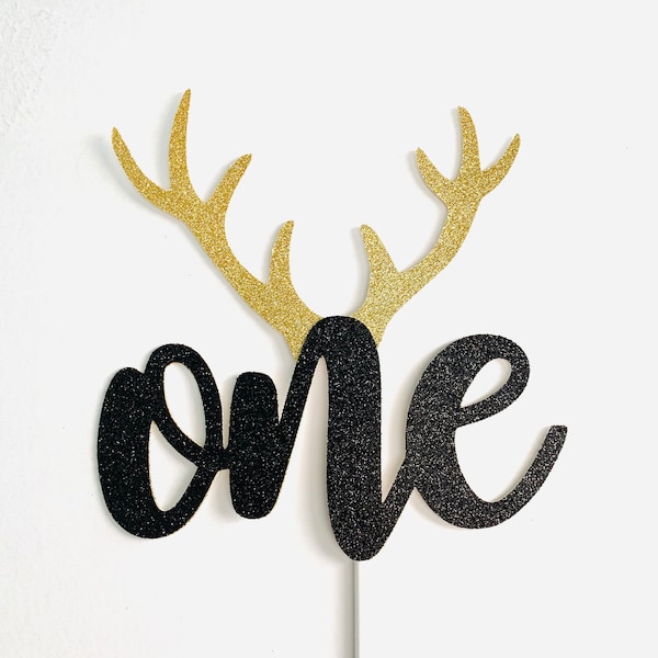 First Birthday Deer Antler ONE Cake Topper, Oh Deer Look Who's One, Hunting Theme, Lumberjack 1st Birthday Cake Decoration, Fun to be One