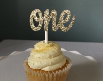 Décorations de petits gâteaux pour premier anniversaire, décorations pour petits gâteaux pour 1er anniversaire, décorations pour un cupcake, décorations de petits gâteaux pour premier anniversaire dorées