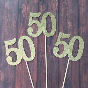 50th Birthday Decorations. Glitter 50 Centerpiece Sticks. 50th Anniversary Centerpieces. Number 50 on a Stick. 3 Count image 1