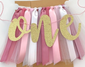 Mauve, Pink and White One High Chair Tutu Skirt Banner, Birthday Banner, Smash Cake Garland, 1st Birthday Photo Backdrop