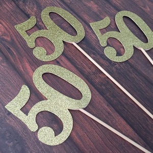 50th Birthday Decorations. Glitter 50 Centerpiece Sticks. 50th Anniversary Centerpieces. Number 50 on a Stick. 3 Count image 2