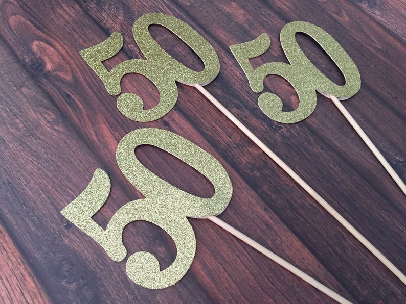 50th Birthday Decorations. Glitter 50 Centerpiece Sticks. 50th Anniversary Centerpieces. Number 50 on a Stick. 3 Count image 2