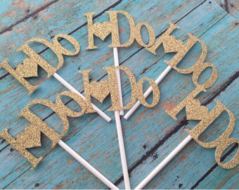 Bridal Shower Cupcake Toppers, Wedding Cupcake Toppers, I Do Bridal Shower Cupcake Topper, Gold I Do, Gold Cupcake Topper