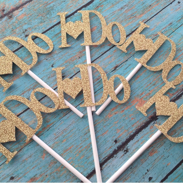 Bridal Shower Cupcake Toppers, Wedding Cupcake Toppers, I Do Bridal Shower Cupcake Topper, Gold I Do, Gold Cupcake Topper