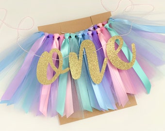 Unicorn High Chair Banner, Magical Birthday Banner, Girl Smash Cake, 1st Birthday Photo Backdrop, One Banner, Bright Color Tutu Skirt