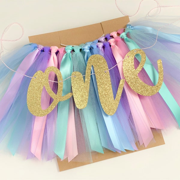 Unicorn High Chair Banner, Magical Birthday Banner, Girl Smash Cake, 1st Birthday Photo Backdrop, One Banner, Bright Color Tutu Skirt