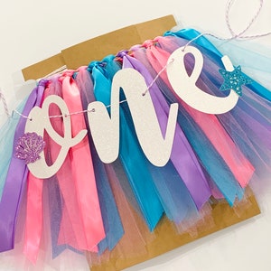 Mermaid High Chair Banner, Under the Sea Birthday Banner, Mermaid 1st Birthday Smash Cake. Photo Backdrop, One Banner BGM