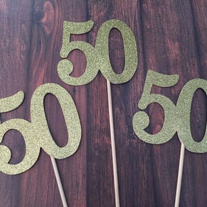 50th Birthday Decorations. Glitter 50 Centerpiece Sticks. 50th Anniversary Centerpieces. Number 50 on a Stick. 3 Count image 4