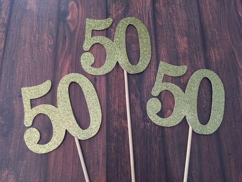 50th Birthday Decorations. Glitter 50 Centerpiece Sticks. 50th Anniversary Centerpieces. Number 50 on a Stick. 3 Count image 4